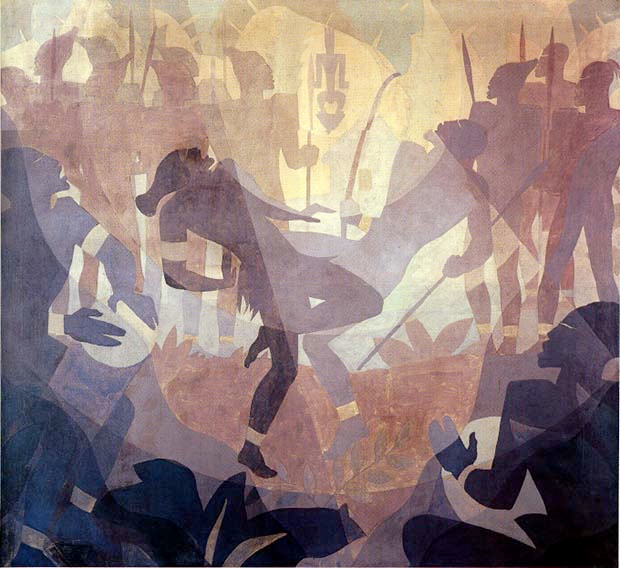 Image is a painting using gouache called The Negro in African Setting